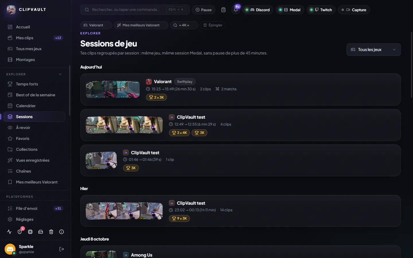 Sessions de jeu