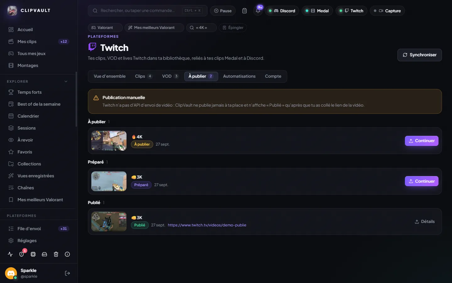 Publication guidée sur Twitch